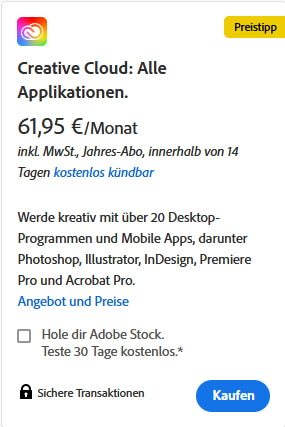 Der Preis für die Adobe Creative Cloud ist nicht gerade günstig.